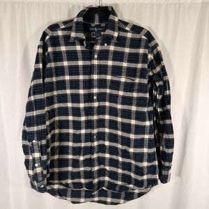 Ralph Lauren Big Shirt Men's Medium Blue Plaid Button Up Long Sleeve 100% Cotton